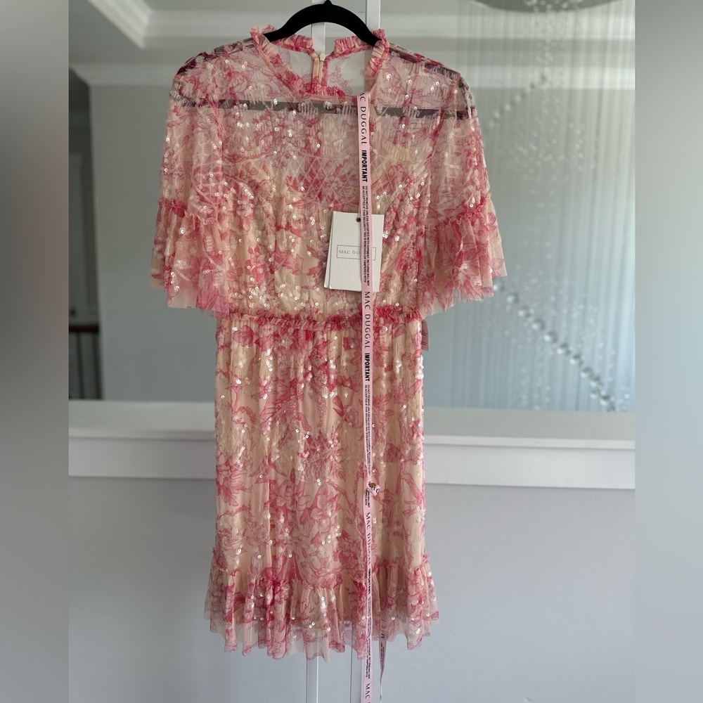 Mac Duggal Embellished Dress with Flounce Sleeves